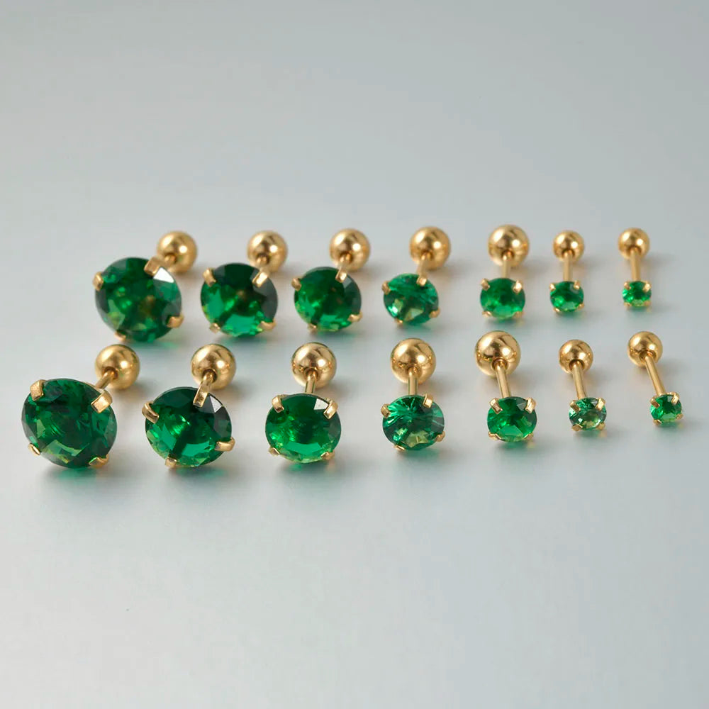 1PC Emerald green stud earrings May Birthstone studs Golden stud earrings tiny stud earrings small studs cartilage helix earring