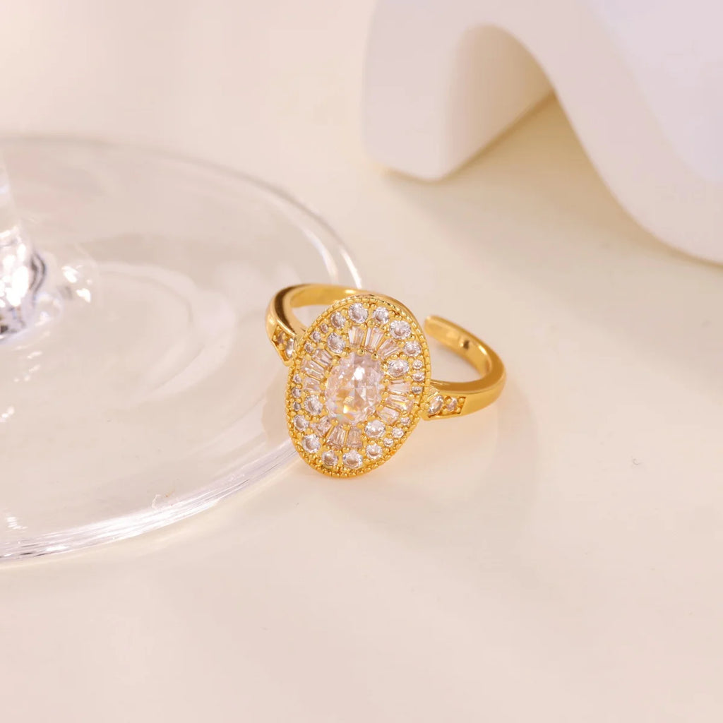 Luxurious Oval Zircon Rings For Women Girls Gold-plated Stainless Steel Ring Wedding Jewelry Elegant Party Mother's Day Gift