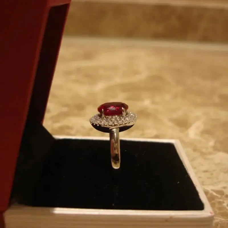 Designer Original Diamond Ruby Adjustable Engagement Rings for Women Retro Light Luxury Charm Ladies Brand Silver Jewelry