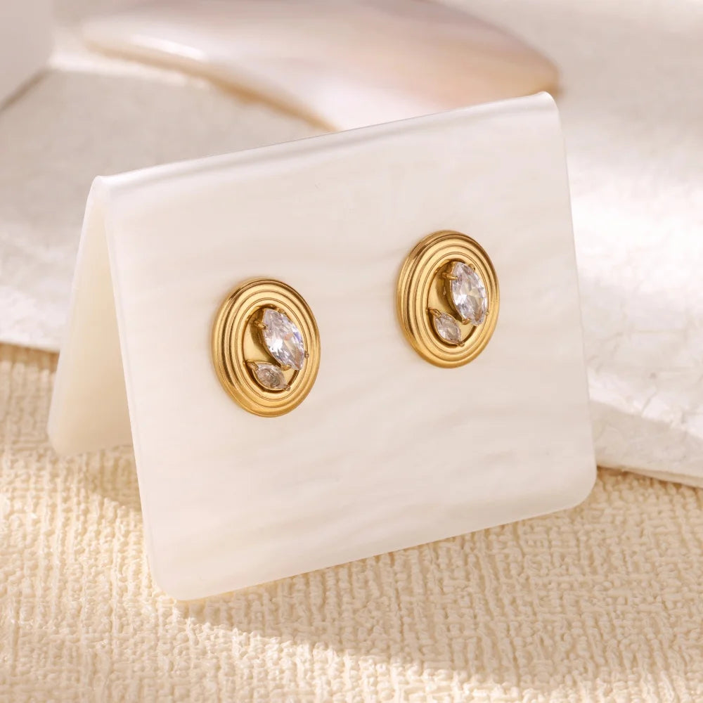 Fashion Zircon Stud Earrings for Women Gold Color Stainless Steel Earrings Trendy Luxury Wedding Jewelry Accessories aretes muje