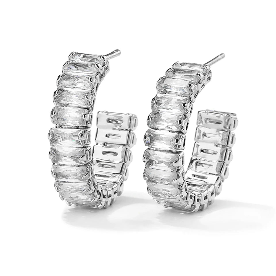 Fashion Geometric Rectangle Zircon Stud Earrings Set For Women Couple Holiday Gift Elegant Party Jewelry For Everyday Wear