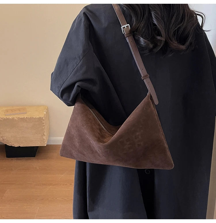 Vintage Suede Tote Bag For Women Autumn Winter New Large Capacity Commute Shoulder Crossbody Bags Fashion Trend Underarm Bags