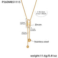 Ars 18K Gold Plated Y Necklace Stainless Steel Tassel Necklace Adjustable Oval Pendant Necklace Women's Zircon Lariat Necklaces