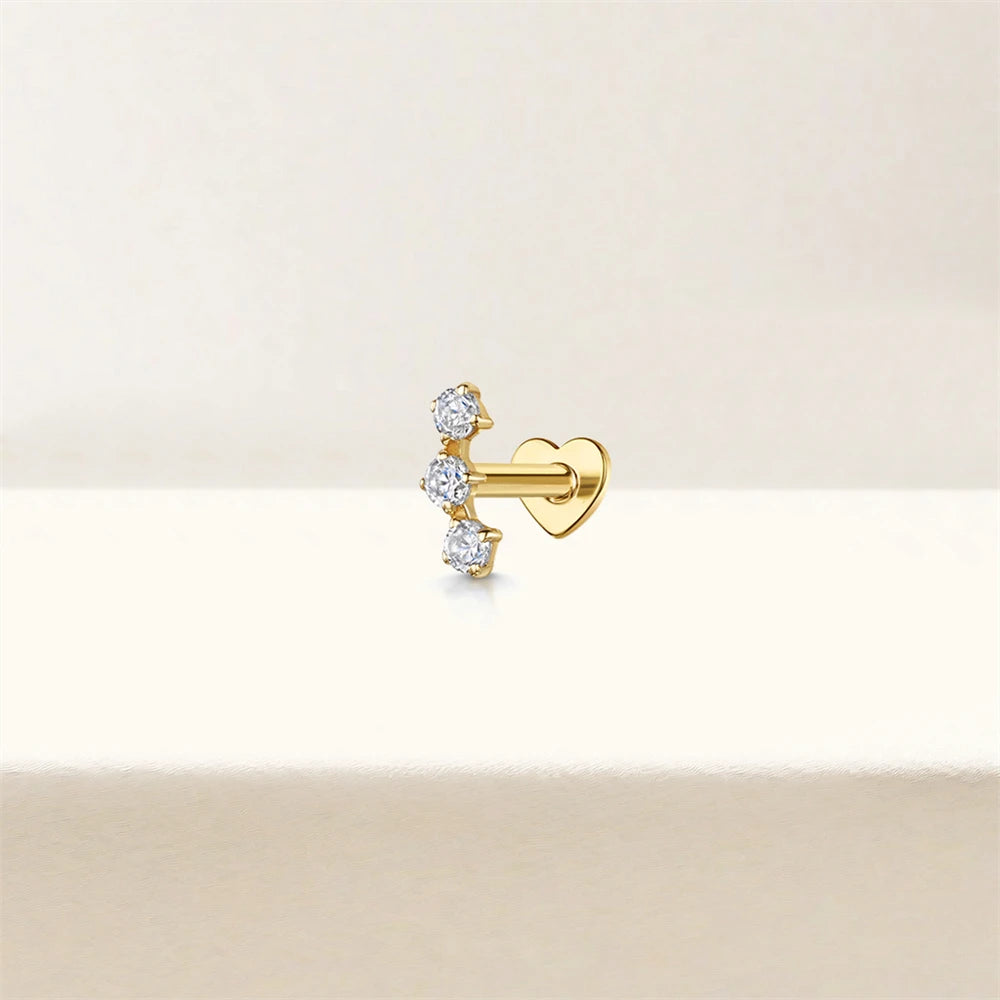 AIDE Heart Round Ball Flat Helix Piercing Earring 925 Sterling Silver Ear Studs Geometric Zircon Exquisite Trinket Studs Aretes