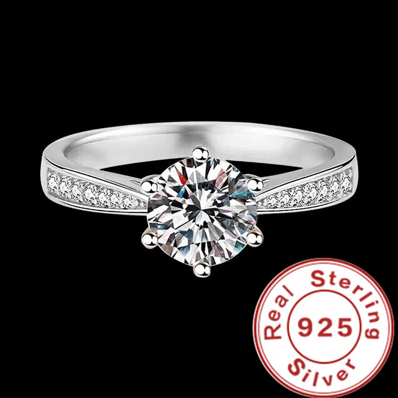 Luxury 925 Sterling Silver Zircon Adjustable Women's Engagement Ring Wedding Fashion Jewelry Accessories