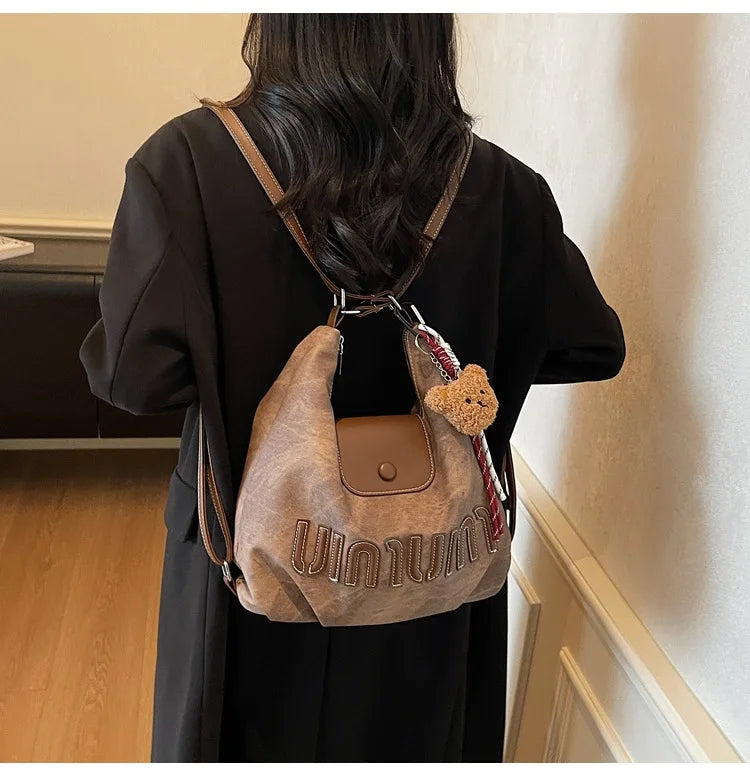 2026 Brown Suede Convertible Tote Backpack, Large Capacity 3-in-1 Work Bag, Adjustable Crossbody Shoulder Bag for Women Commute