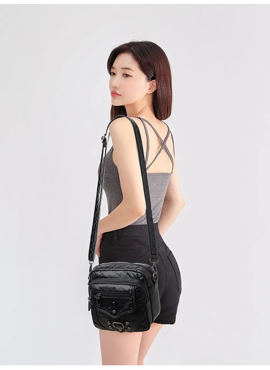 Many Pockets Shoulder Crossbody Bags for Women 2022 Brand Designr Soft Leather Handbags Leisure Style Ladies Messenger Bags Sac