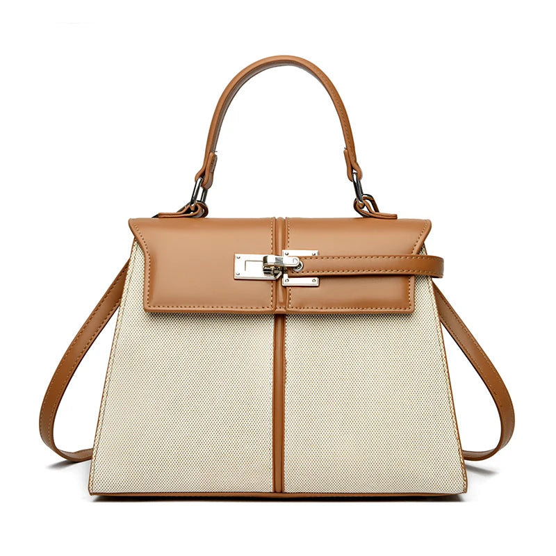 Luxury High-end Brand Handbag For Women Canvas Stitching Leather Silver Button Tote Bag Jw Large Capacity Banquet Shoulder Purse