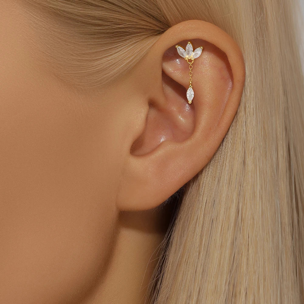 Aide 1pc 925 Sterling Silver DIY Handmake Zircon Studs For Women Flat Head Threaded Puncture Crystal Ear Bone Studs Ins Jewelry