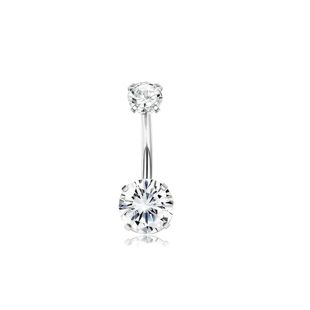 9pcs Set Trendy Classic Arc Double Head Shiny Round Zircon Navel Ring for Women Men Stainless Steel Piercing Body Jewelry Sets