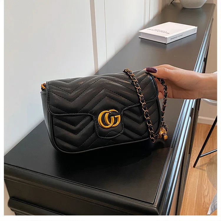 Fashion Design Women's Small Square Stylish Handbag Luxury Chain Crossbody Shoulder Handbags Luxury Embroidered Check Square Bag