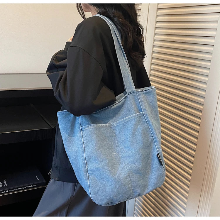 Casual Denim Shoulder Bag for Women Minimalist Daily Commute Crossbody Bag with Interior Zipper Pocket  Simple & Cool Design