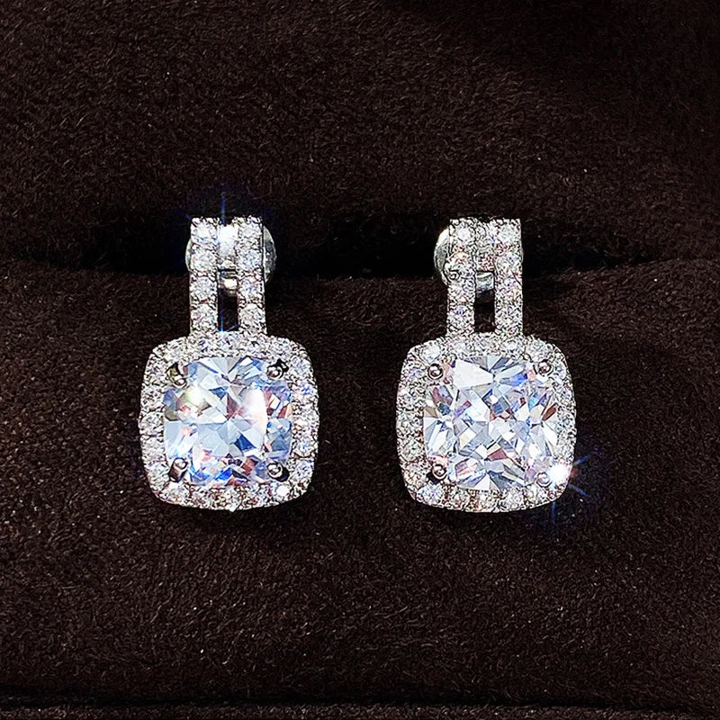 New Square Zircon 925 Sterling Silver Earrings for Women Wedding Stud Earrings Exquisite Bride Fashion Cute Jewelry