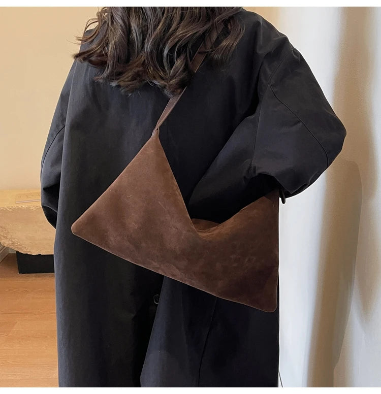 Vintage Suede Tote Bag For Women Autumn Winter New Large Capacity Commute Shoulder Crossbody Bags Fashion Trend Underarm Bags