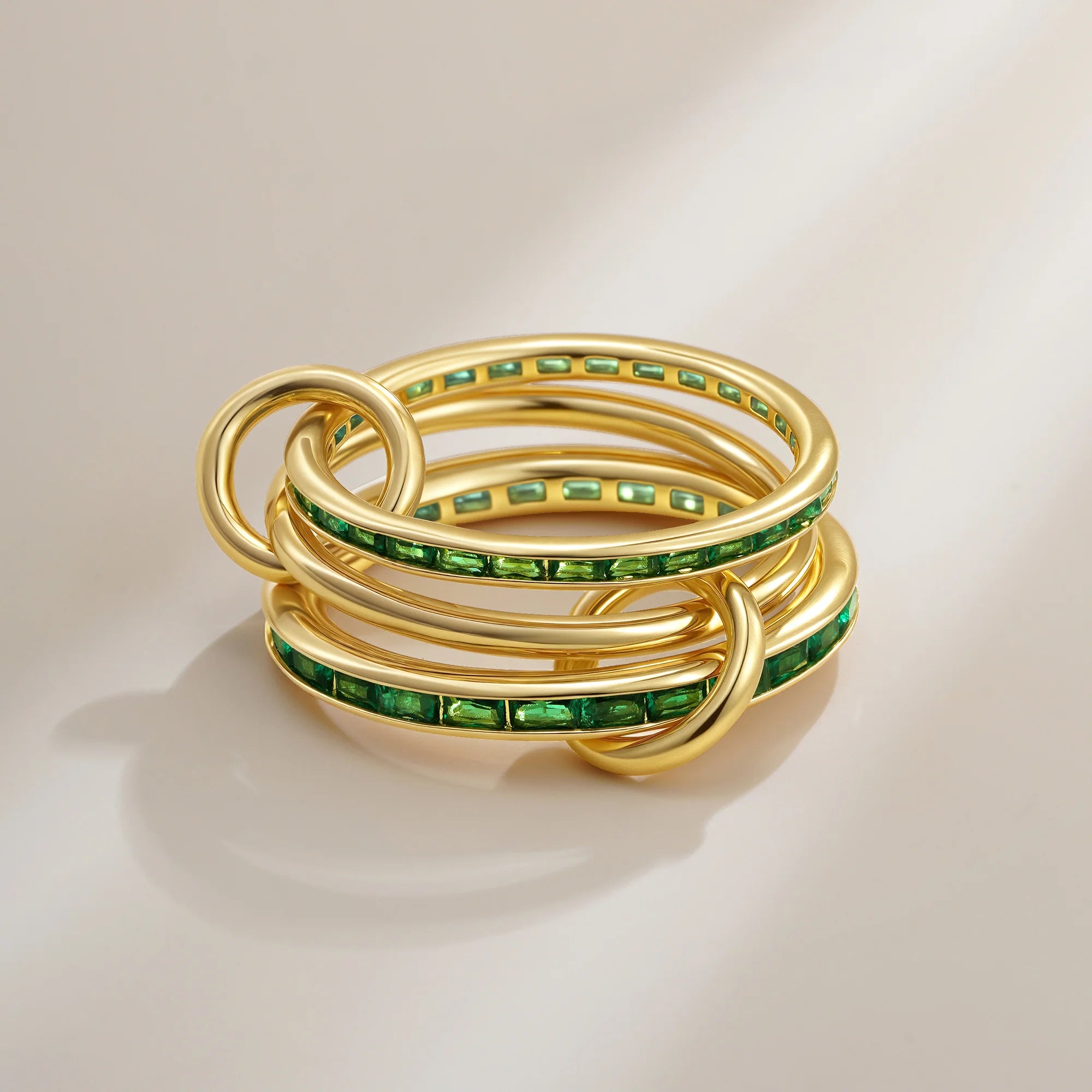 Luxury Cubic Zirconia Gold Plating Multilayer Connecting Rings for Women Fashion Mixed Color Stackable Finger Ring Party Jewelry