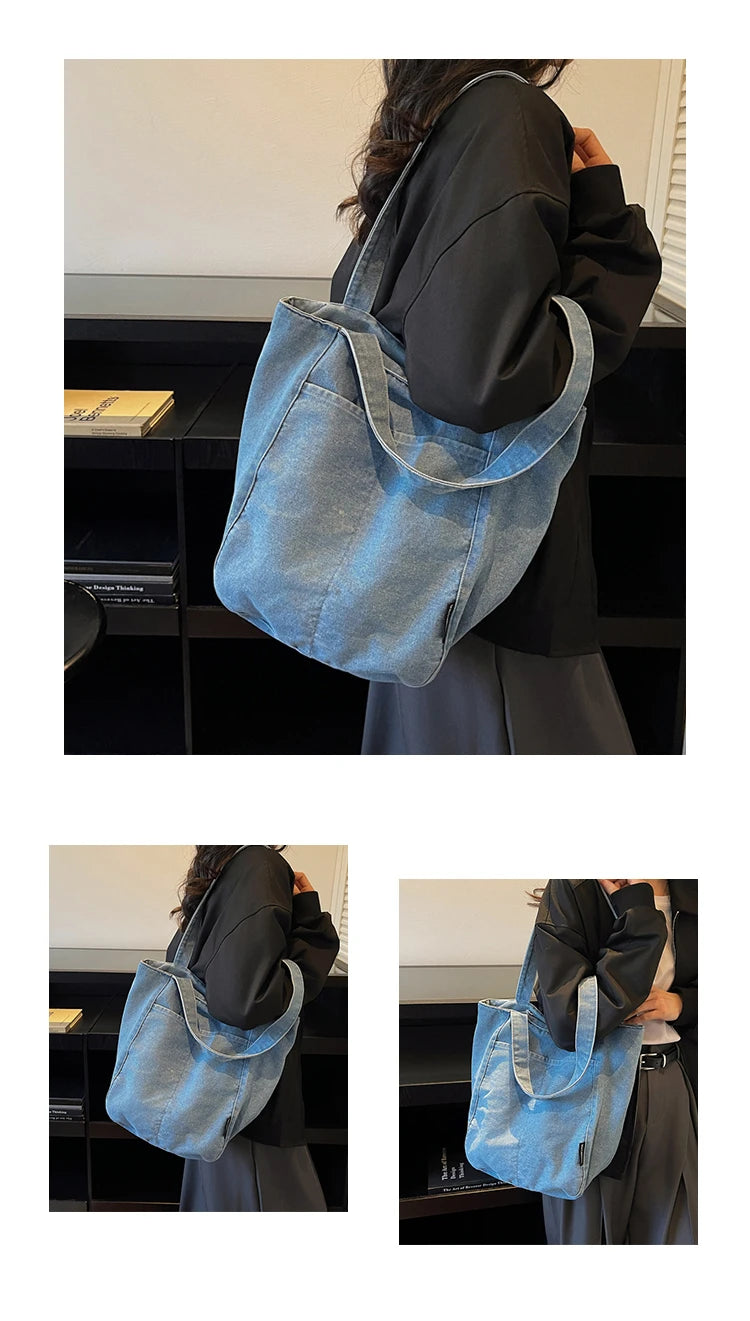 Casual Denim Shoulder Bag for Women Minimalist Daily Commute Crossbody Bag with Interior Zipper Pocket  Simple & Cool Design