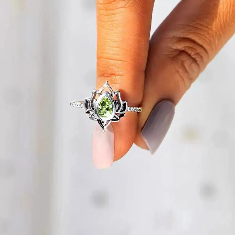 YILUOCD 925 Thai silver Adjustable Rings For Women Lotus Flower Colorful Zircon Ring Boho Female Fine Jewelry Gift