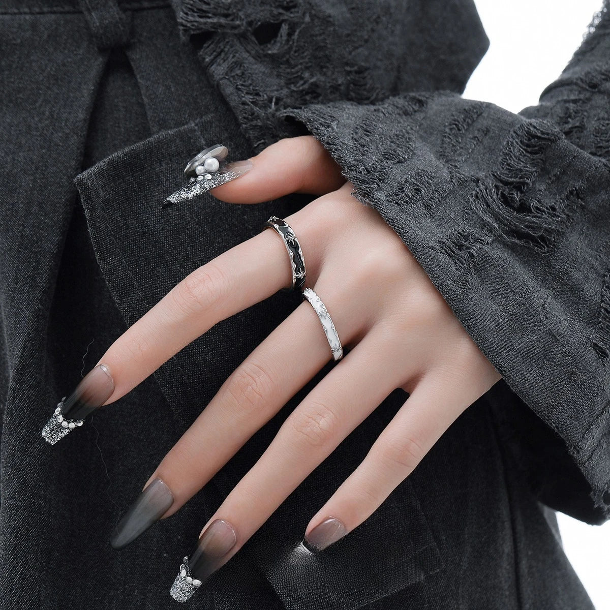 Adjustable Star Couple Rings Stainless Steel Punk Style Comfort Fit 2-Tone Daily Wear Jewelry for Men And Women Gift Idea