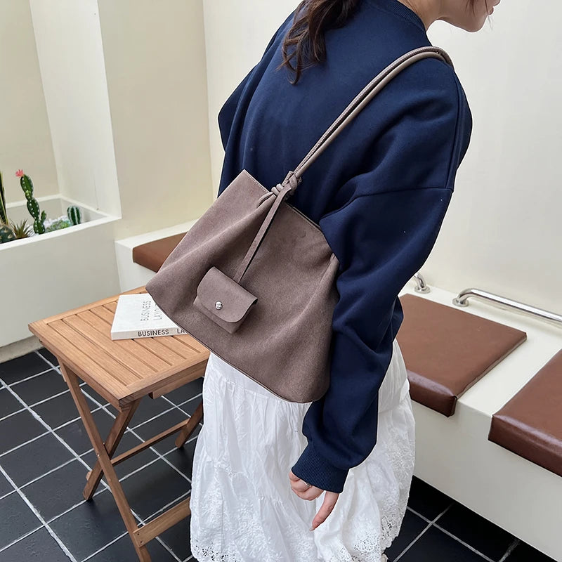 LEFTSIDE Luxury Faux Suede Tote Bag 2025 Winter Auturm Casual New Shoulder Bag Young Women's Underarm Bag Handbags and Purses