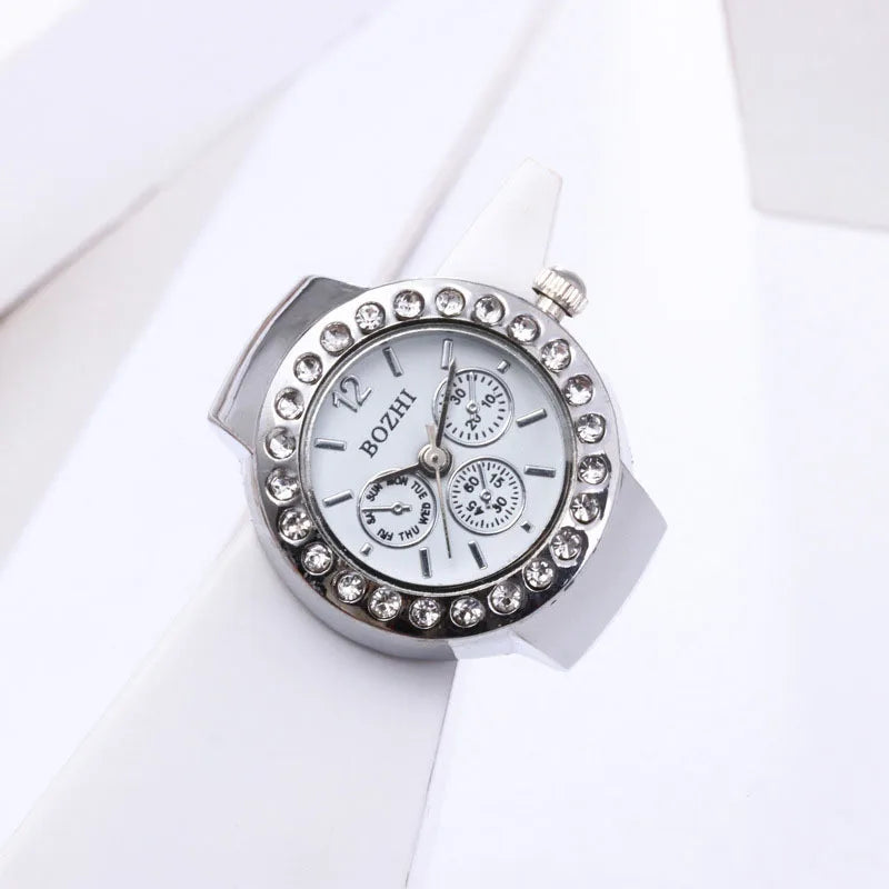 RetroGem Vintage Personality Finger Watch Rings Elastic Strap Watches Couple Rings Jewelry Clock Quartz Watch Rings Women Men