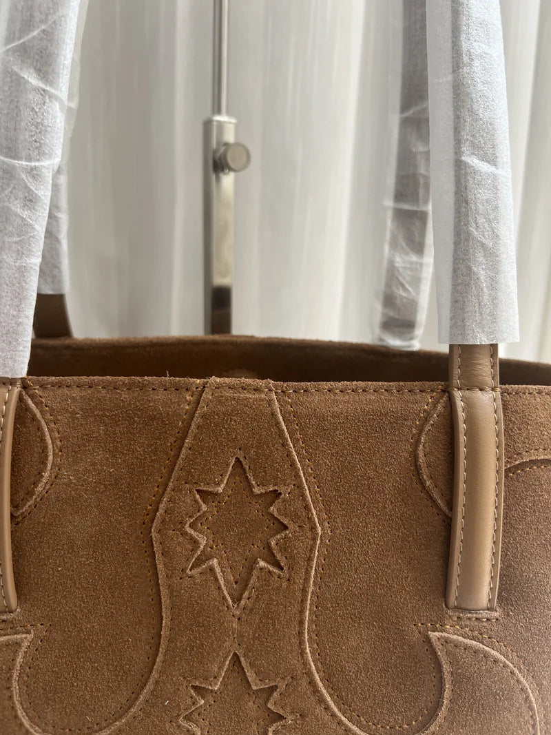 New Brown Suede Hobo Bag for Women, Studded Cowhide Large Tote Purse, Faux Suede Leather Shoulder Crossbody Handbag for Shopping