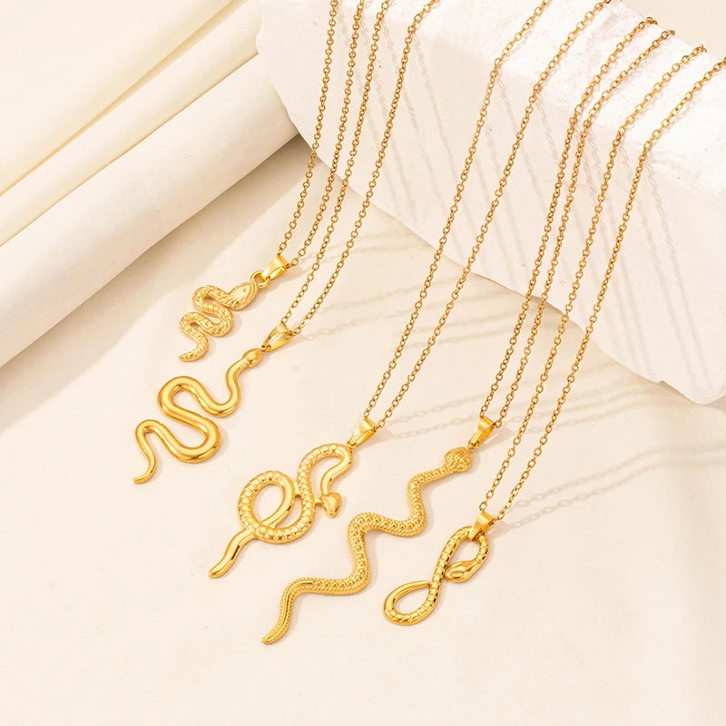 New Ladies Snake Necklace Stainless Steel Stylish Animal Pendant Necklace Statement Simple Style Fashion Women Birthday Jewelry