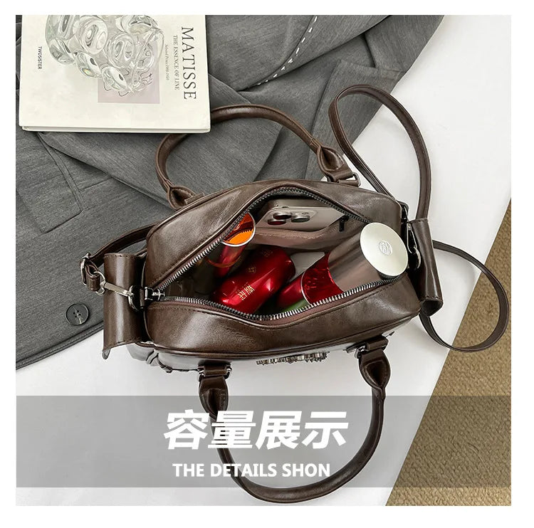 2026 Spring New Punk Gothic Cross Body Bag for Women Small Square Shoulder Bag with Metal Studs Cross Design Edgy Alternative