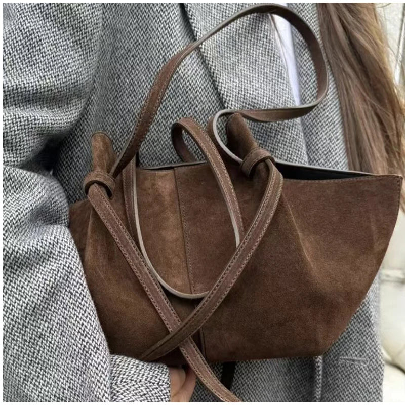 Luxury Faux Suede Women's Tote Bag Large Capacity Shoulder Bag Designer Handbag Wing-shaped Storage Bag Chic Frosted Shoppingbag
