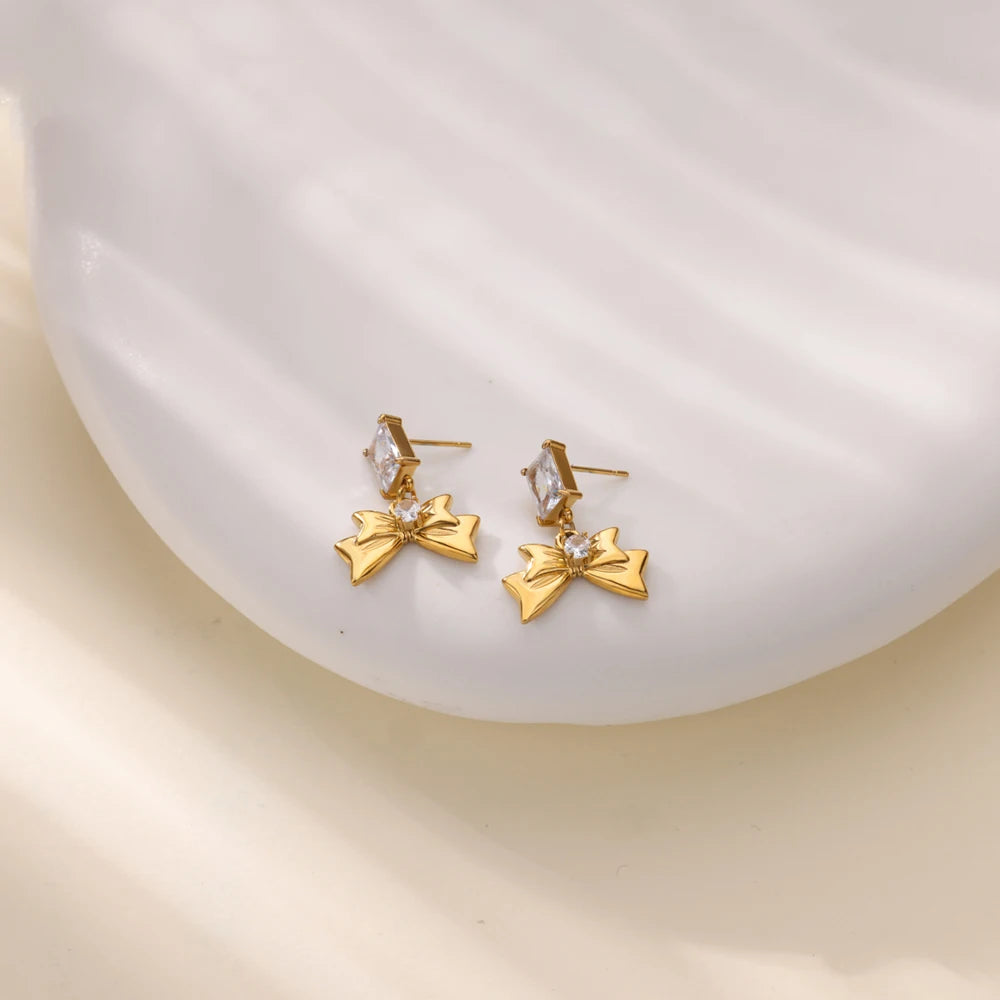 Fashion Zircon Stud Earrings for Women Gold Color Stainless Steel Earrings Trendy Luxury Wedding Jewelry Accessories aretes muje