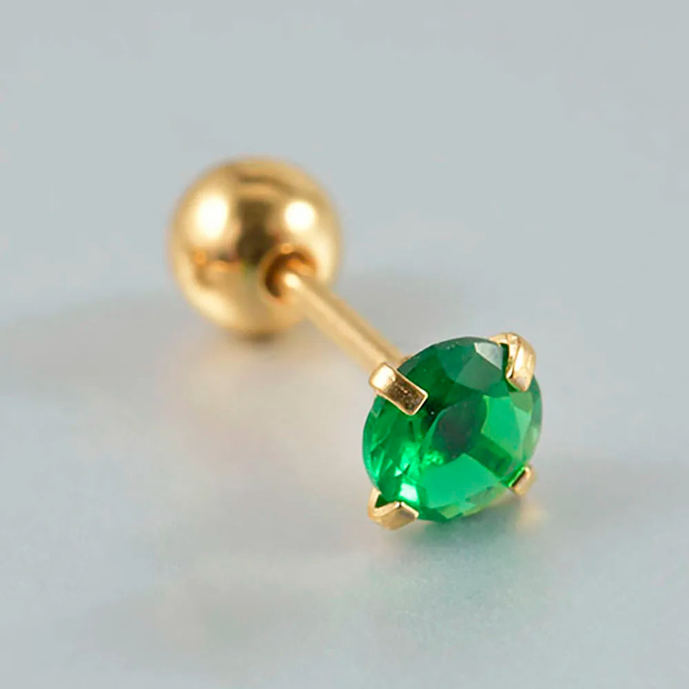 1PC Emerald green stud earrings May Birthstone studs Golden stud earrings tiny stud earrings small studs cartilage helix earring