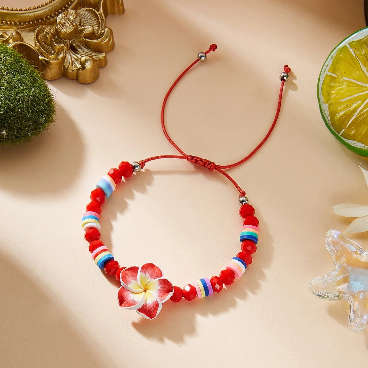 Crystal Beads Soft Polymer Clay Flower Bracelets For Women Men Bohemian Resin Floral Handmade Woven Bangles Summer Party Jewelry