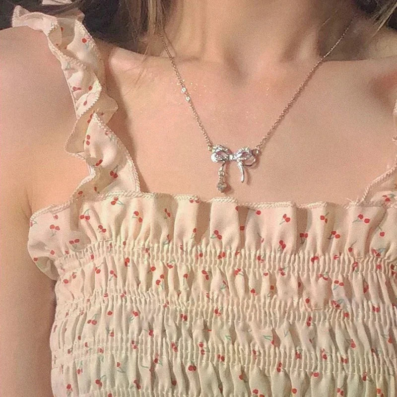 Zircon Bow Knot Pendant Necklace for Women Design Elegant Korean Fashion Necklaces Woman Charms Necklace Party Lady Accesorios