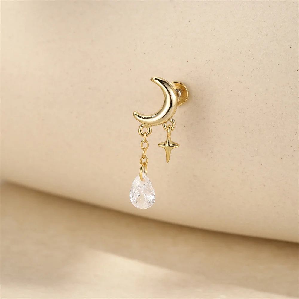Aide 1pc 925 Sterling Silver DIY Handmake Zircon Studs For Women Flat Head Threaded Puncture Crystal Ear Bone Studs Ins Jewelry