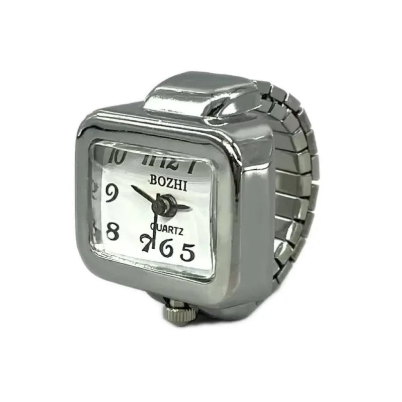 Fashion Adjustable Time Real Watch Rings for Men Women Square Dial Stainless Steel Punk Hiphop Jewelry Mini Battery Clock Gifts