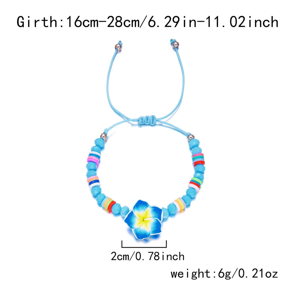 Crystal Beads Soft Polymer Clay Flower Bracelets For Women Men Bohemian Resin Floral Handmade Woven Bangles Summer Party Jewelry