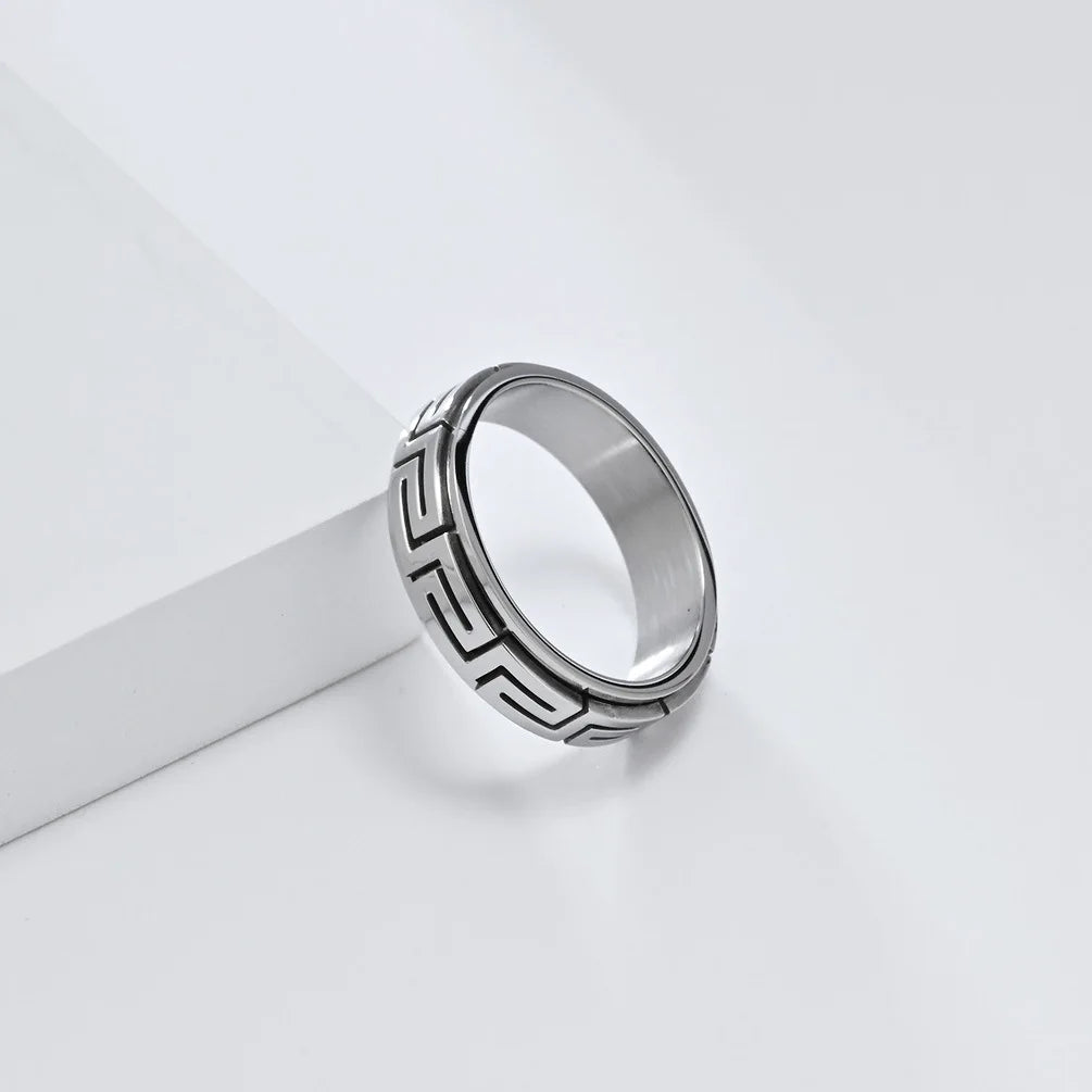 Luxury 6mm Rotatable Men Ring Unique Wedding Bands Rings Bridal Men Finger Black Titanium Stainless Steel Anxiety Relief Jewelry