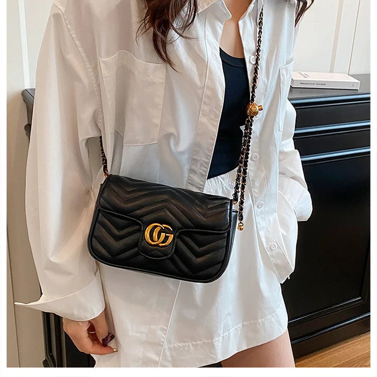 Fashion Design Women's Small Square Stylish Handbag Luxury Chain Crossbody Shoulder Handbags Luxury Embroidered Check Square Bag