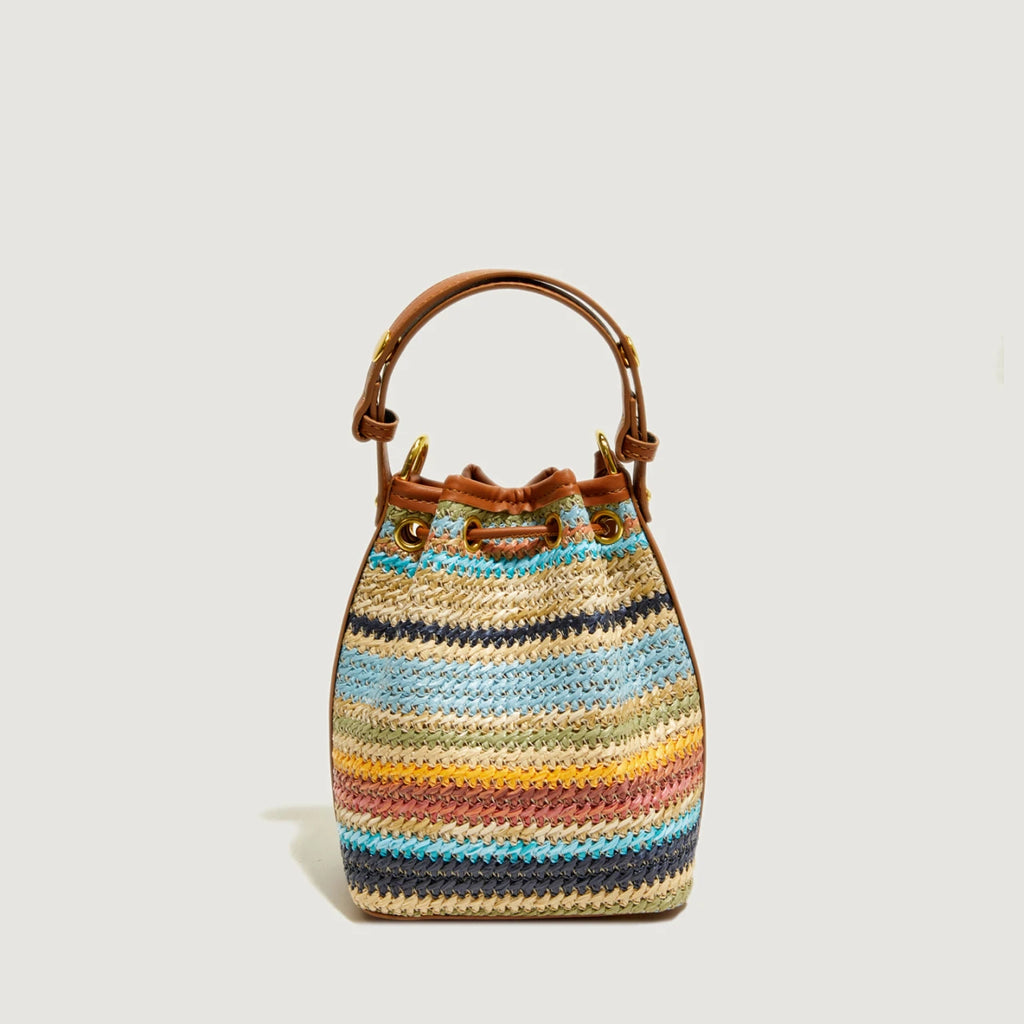 2 Pcs/set Bucket Design Crossbody Bag 2025 Boho Beach Shoulder Purses and Handbags Summer Colorful Straw Bolsa Feminina New