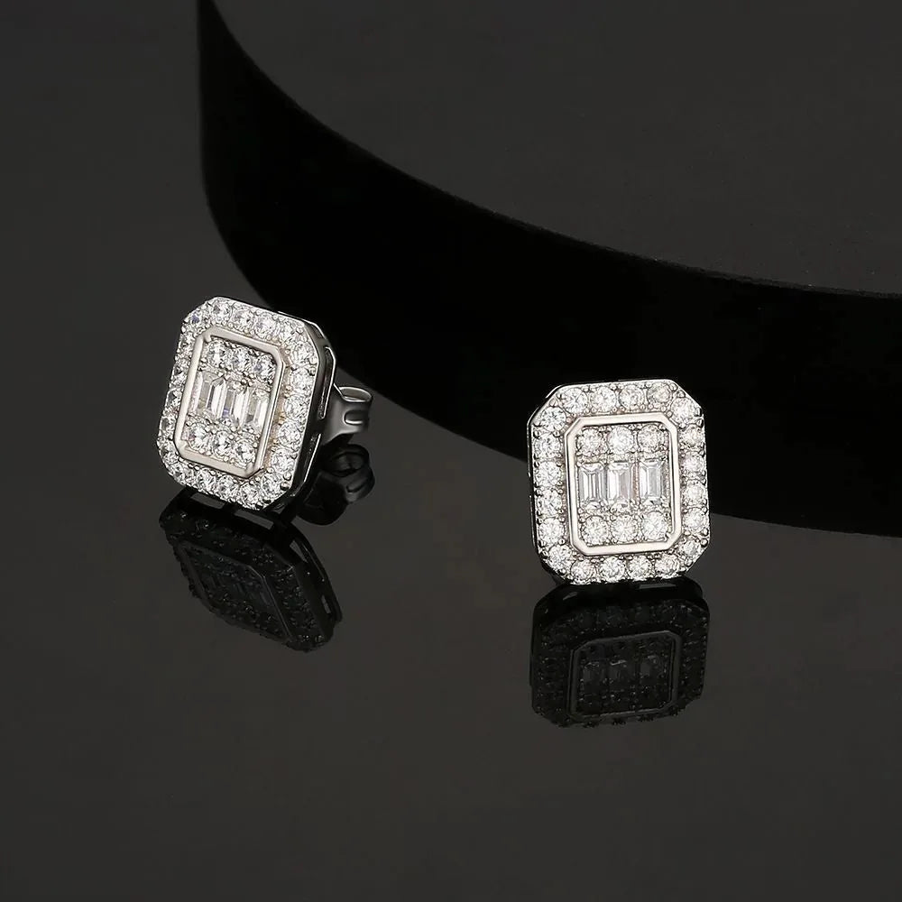 Hip Hop Punk Iced Out Zircon Stud Earrings for Men Women Gold Color Shiny Crystal Ear Accessories Hippie Fashion Jewelry OHE143