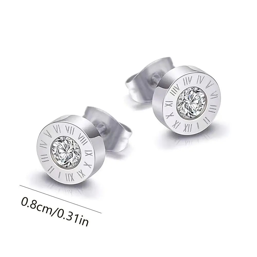 Zircon Roman Numerals Stud Earrings Jewelry Punk  Stud Earrings For Men Hiphop Stainless Steel Ear Accessories Jewelry Gift