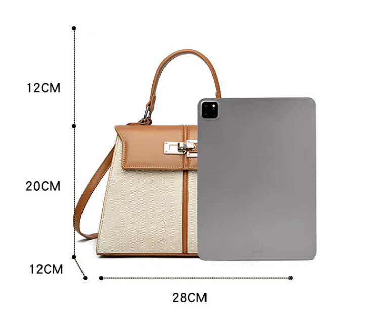 Luxury High-end Brand Handbag For Women Canvas Stitching Leather Silver Button Tote Bag Jw Large Capacity Banquet Shoulder Purse