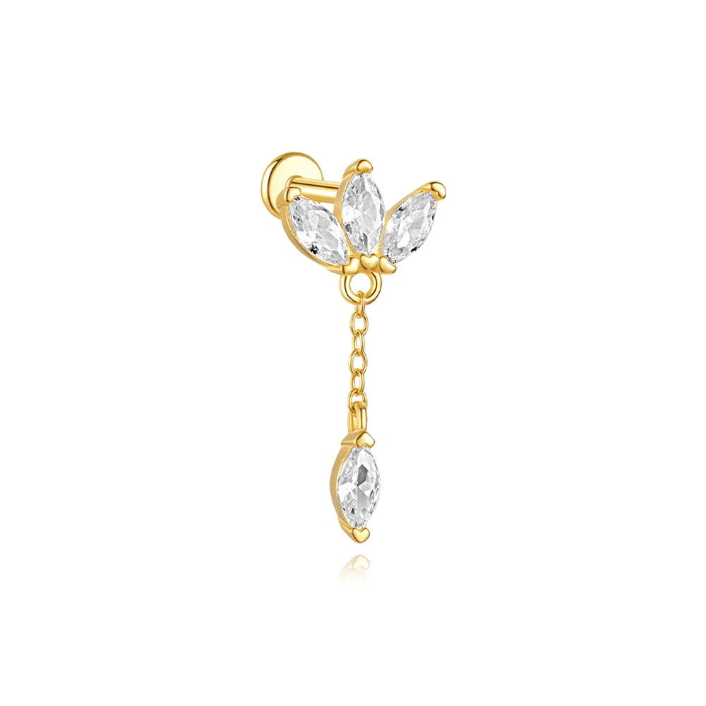Aide 1pc 925 Sterling Silver DIY Handmake Zircon Studs For Women Flat Head Threaded Puncture Crystal Ear Bone Studs Ins Jewelry