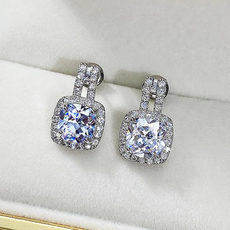 New Square Zircon 925 Sterling Silver Earrings for Women Wedding Stud Earrings Exquisite Bride Fashion Cute Jewelry