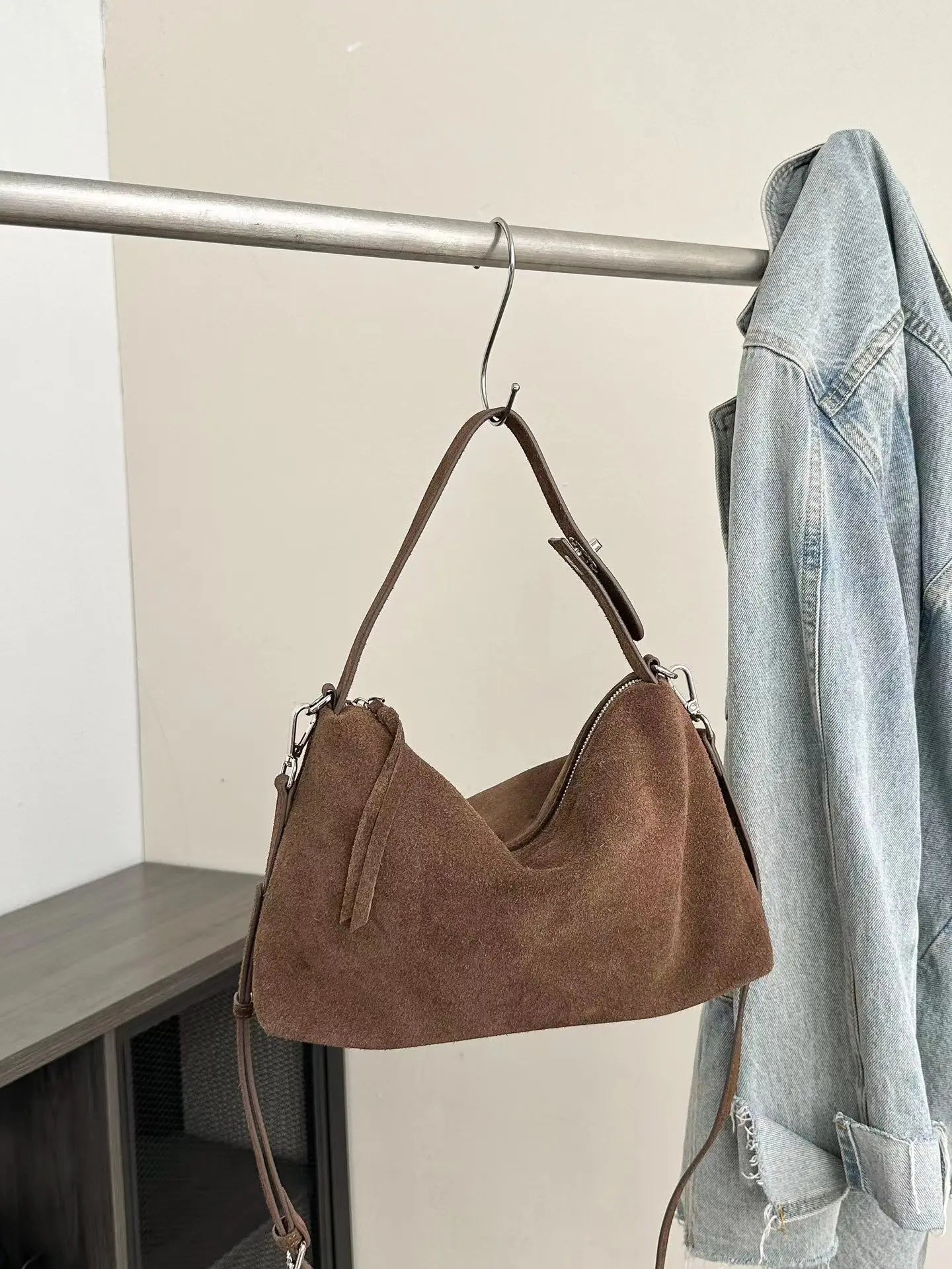 Genuine Grade Autumn Winter Big Boston Luxury Designer Tote Soft Matte Suede Leather Women Handbag Female Shoulder Crossbody Bag