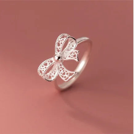 925 Sterling Silver Bow Adjustable Rings For Women Luxury Quality Jewelry Gift Female Wholesale Accessories Jewellery