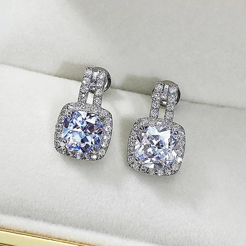 New Square Zircon 925 Sterling Silver Earrings for Women Wedding Stud Earrings Exquisite Bride Fashion Cute Jewelry