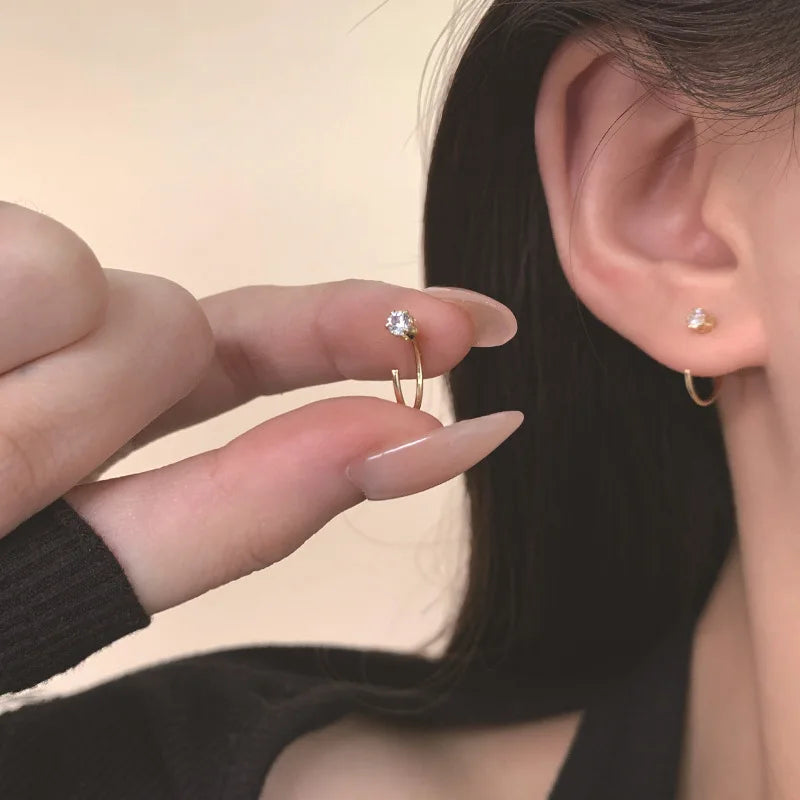 Elegent Minimalist Zircon Stud Earrings for Women Fashion Korean Ear Piercing Delicate Earrings Wedding Party Girl Jewelry Gifts