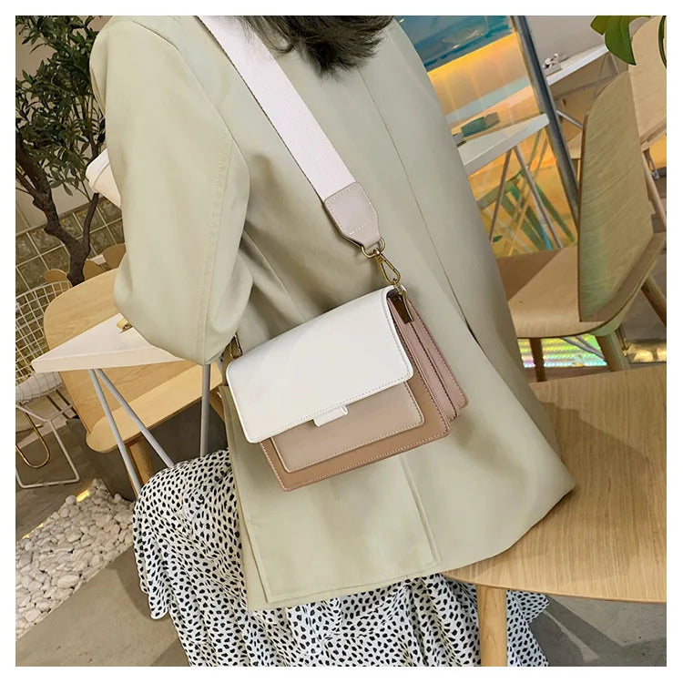 Stylish Contrast-Colour PU Crossbody Bag Versatile Shoulder Bag with Square Shape Dual Strap Design Commuting & Everyday Use