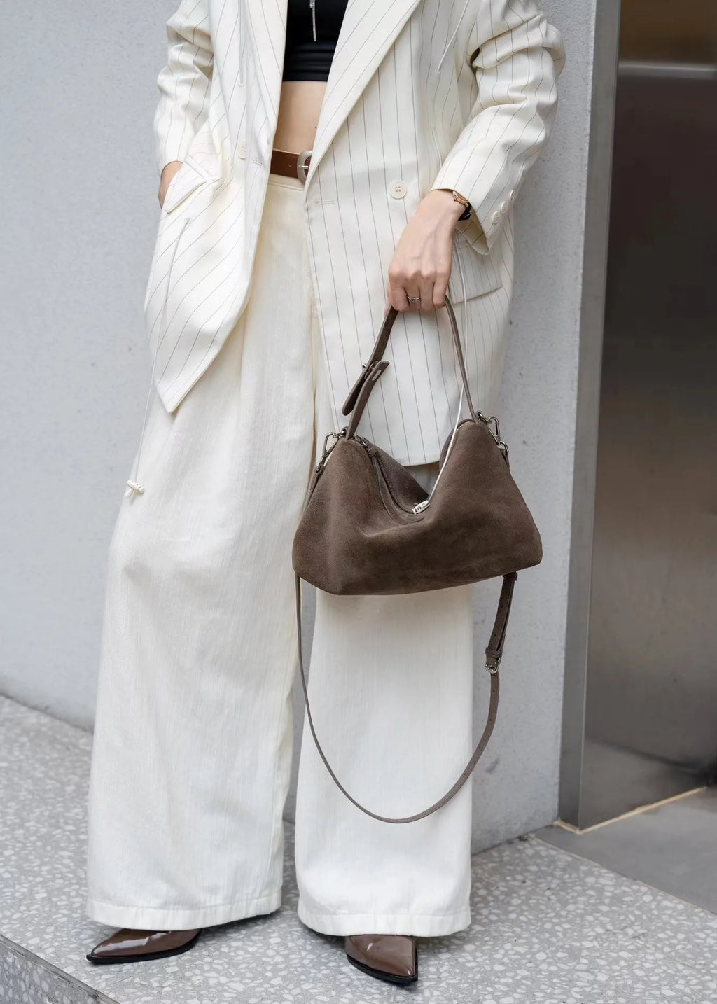 Genuine Grade Autumn Winter Big Boston Luxury Designer Tote Soft Matte Suede Leather Women Handbag Female Shoulder Crossbody Bag