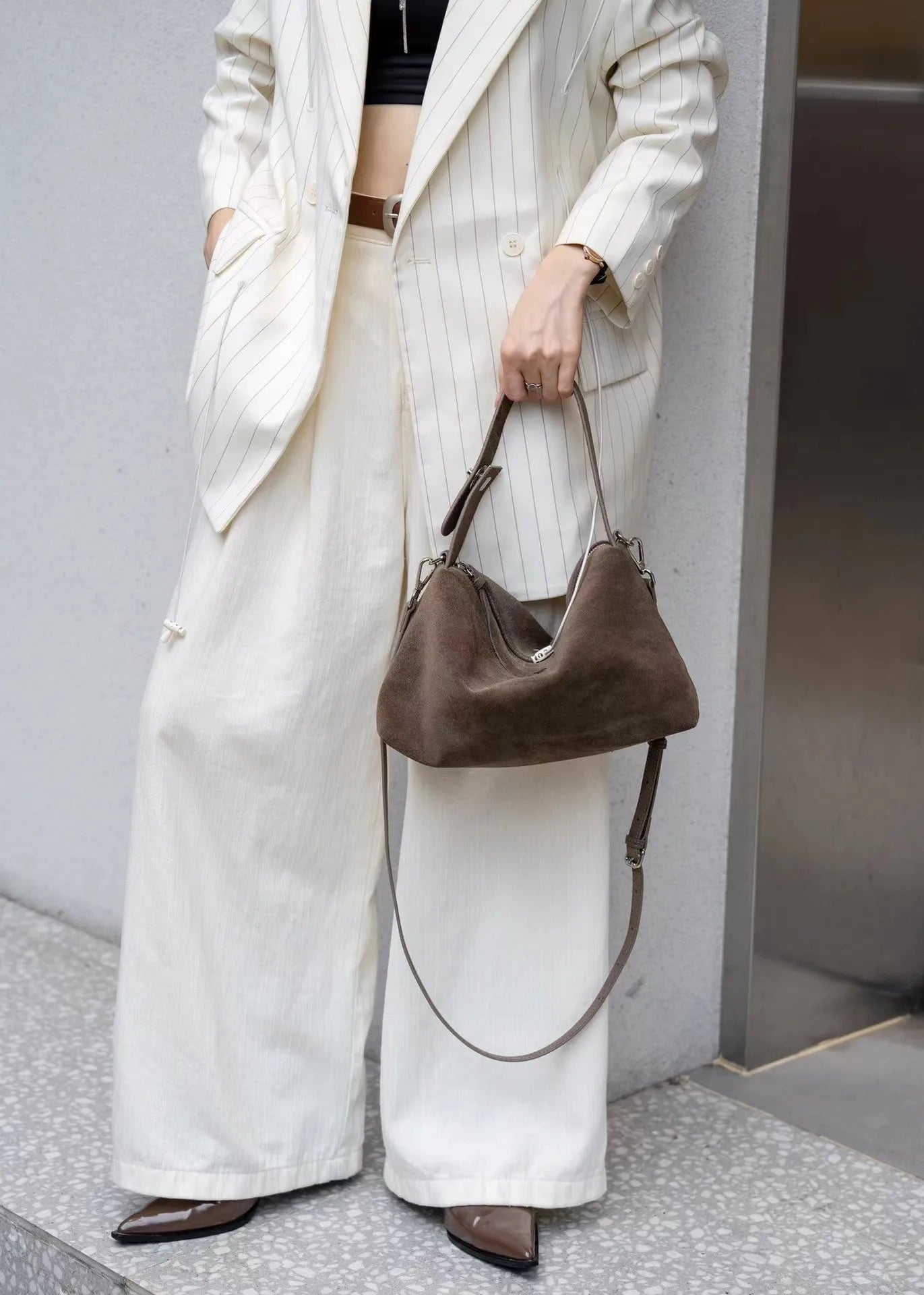 Genuine Grade Autumn Winter Big Boston Luxury Designer Tote Soft Matte Suede Leather Women Handbag Female Shoulder Crossbody Bag